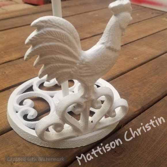 Farmhouse Country White Rooster Cast Iron Paper Towel Holder - Picture 7 of 7